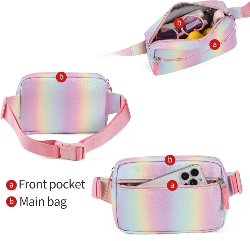 cotmcor Store Valentines Day Gifts for Kids: Fanny Pack Birthday Gift for 5 6 7 8 9 10 11 12 Year Old Teen Girls, Preppy Cute Trendy Stuff Colorblock Crossbody Bag Adjustable Belt Bags for Travel Outdoor - Image 4